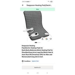 Electric Heating Pad For Back Pain &‎ Cramps Relief 12"x24"6 Level Auto Shut Off